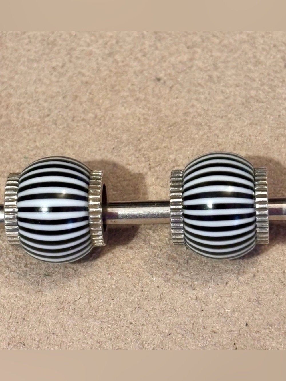 🆕Listing! Two 🆕 Brighton Zebra Stripe bead Thin black stripes on white Retired